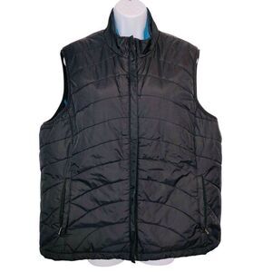 Lands End Womens XL Puffer Vest Black Blue Sleeveless